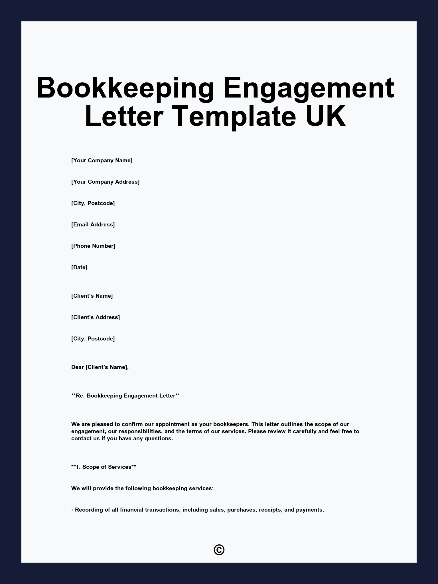 Bookkeeping Engagement Letter Template UK