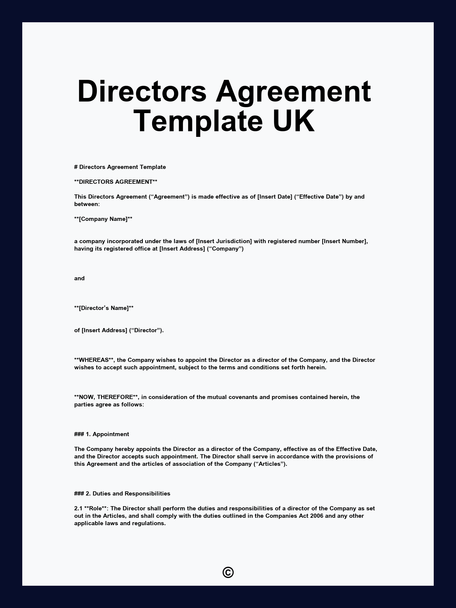 Directors Agreement Template UK