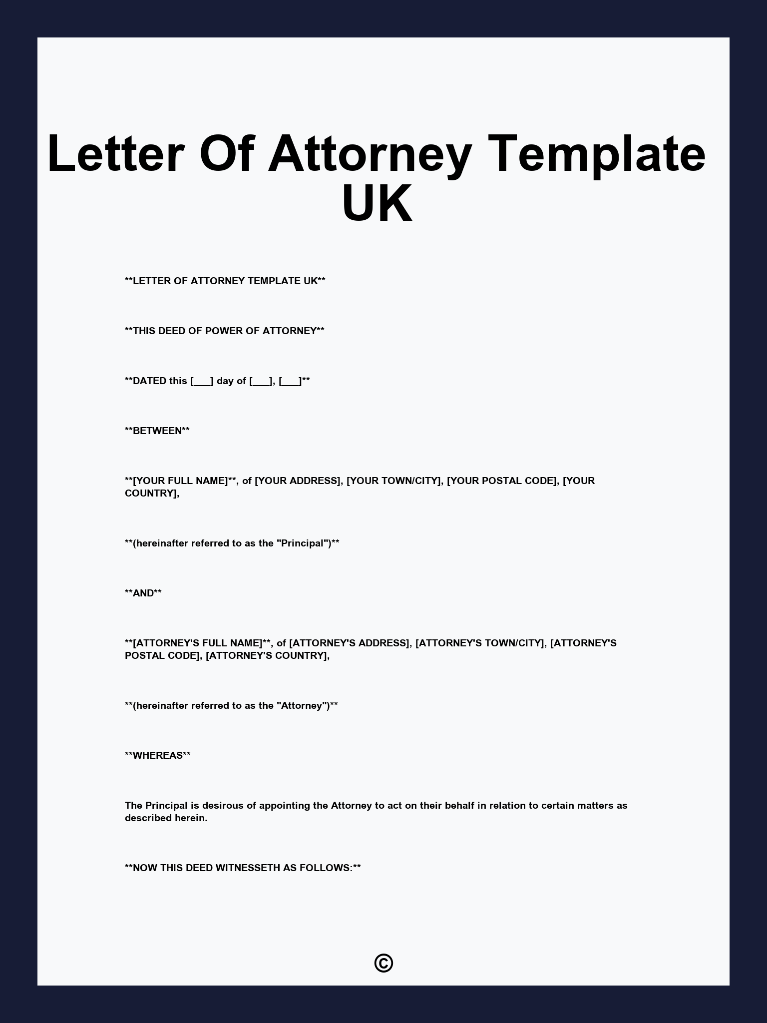 Letter Of Attorney Template UK