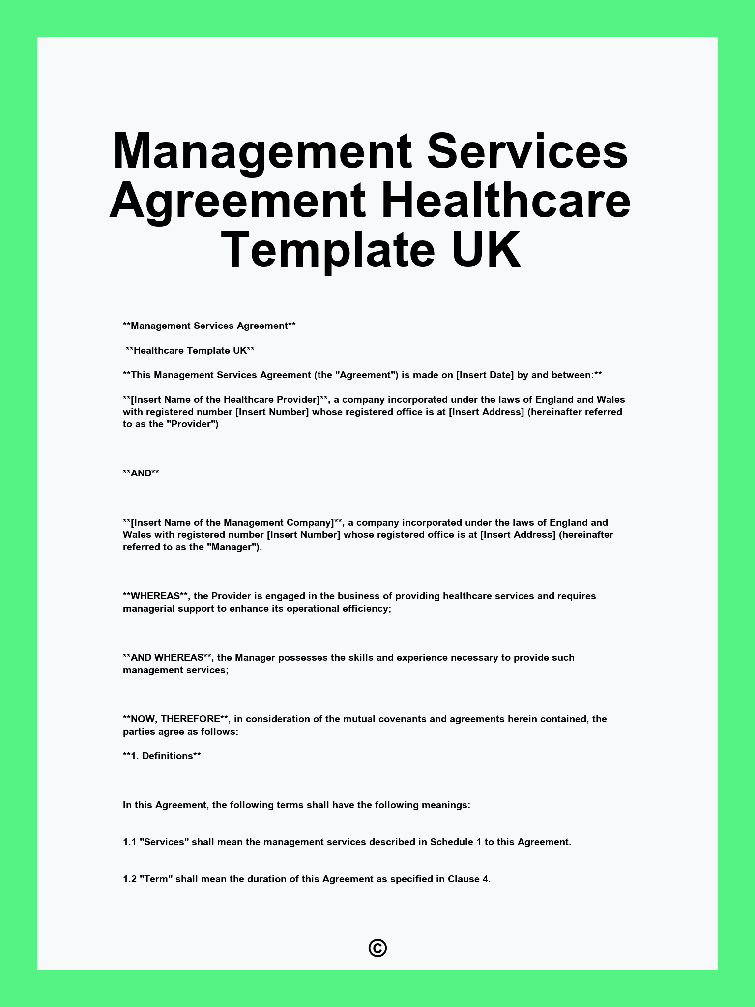 Management Services Agreement Healthcare Template UK