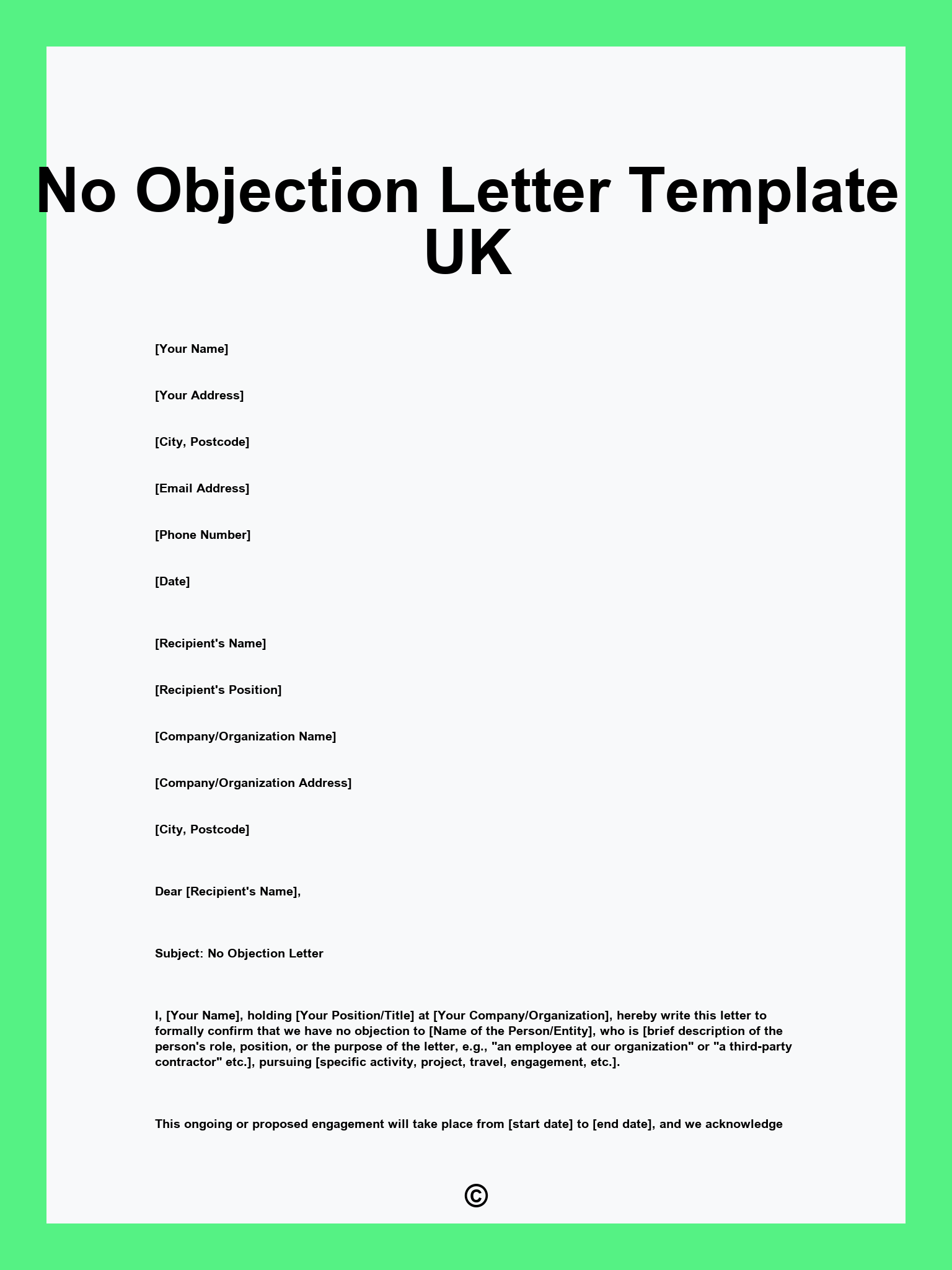 No Objection Letter Template UK