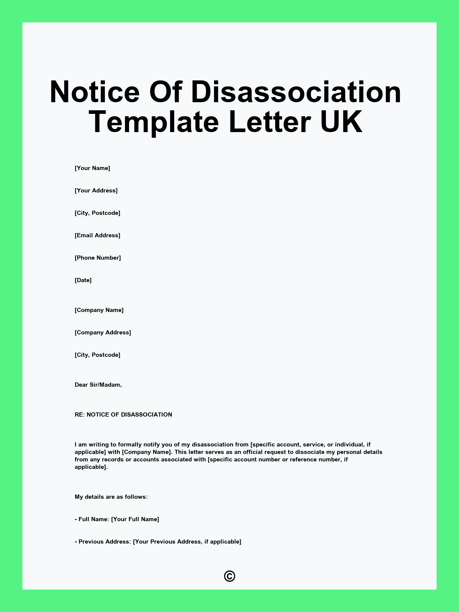 Notice Of Disassociation Template Letter UK