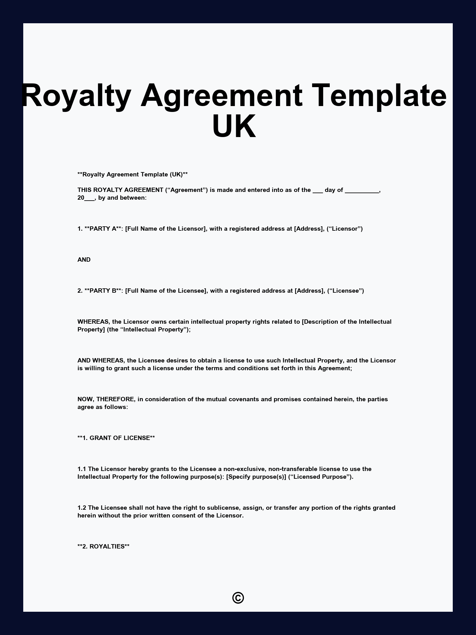 Royalty Agreement Template UK
