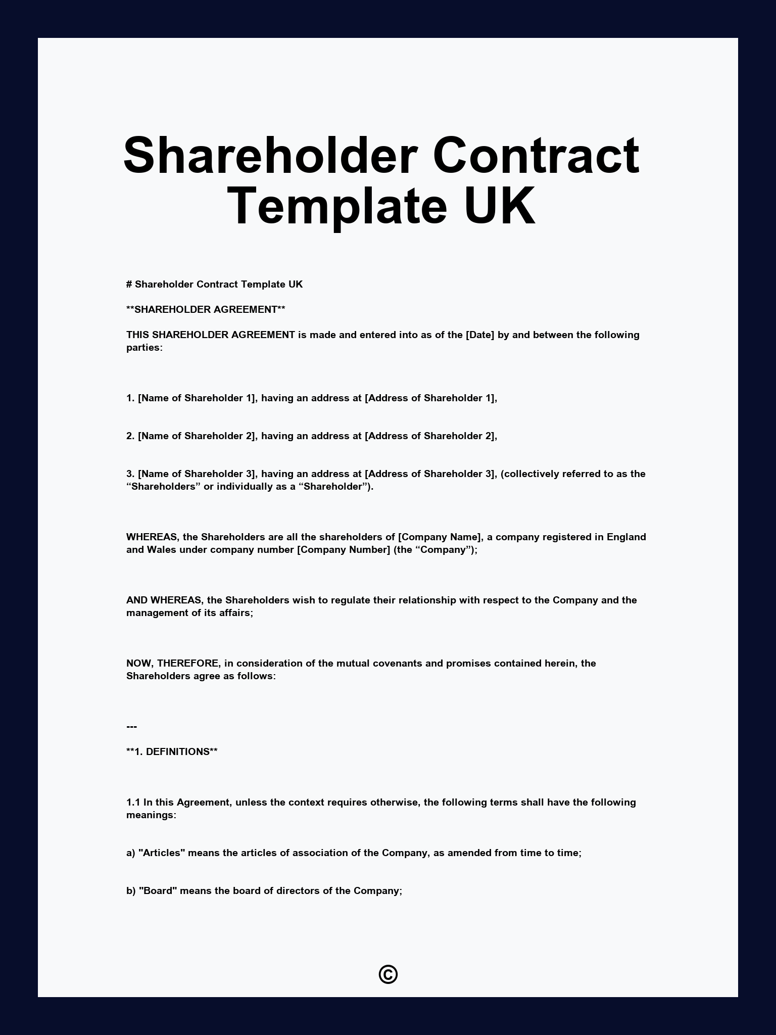Shareholder Contract Template UK