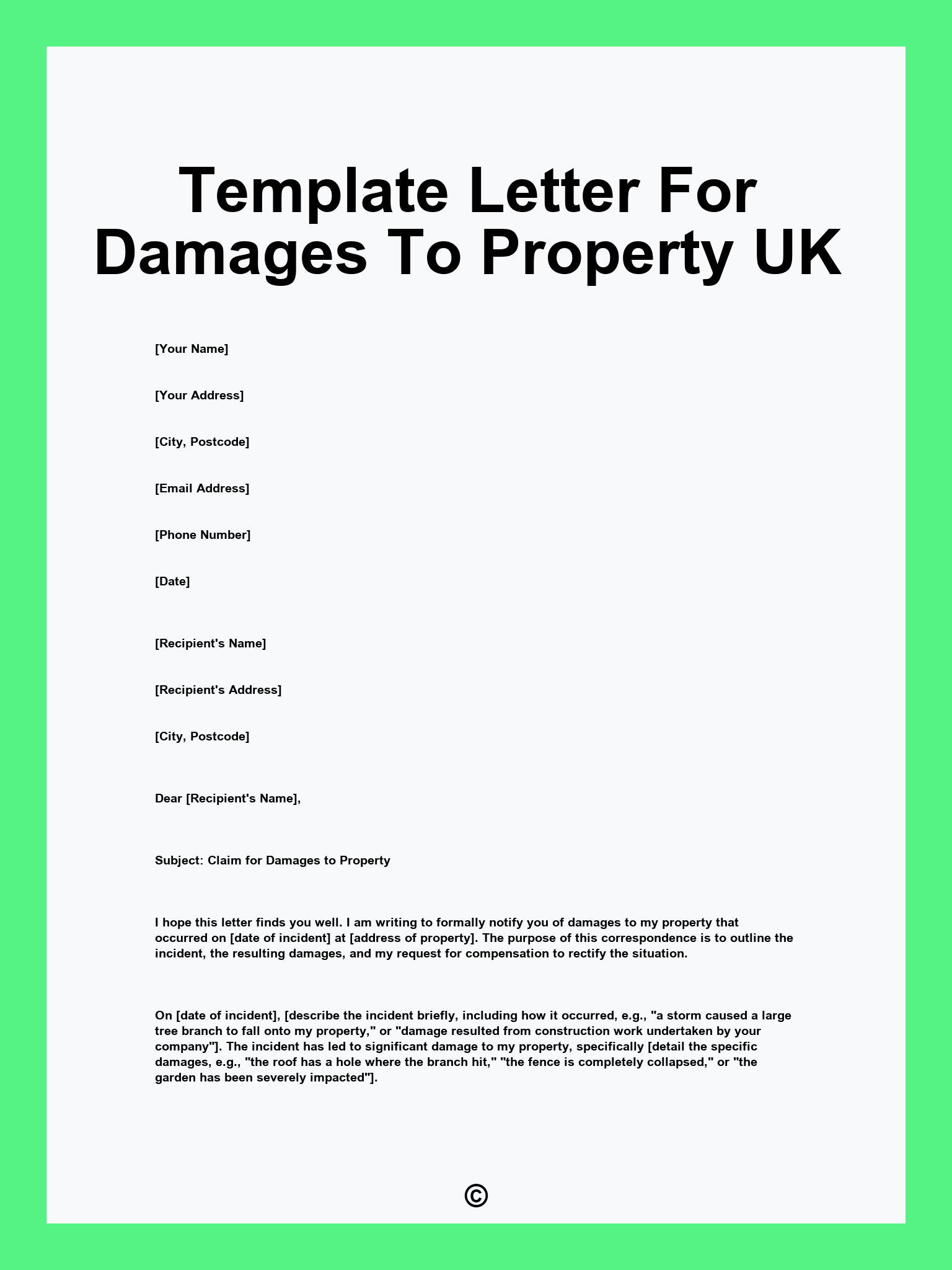 Template Letter For Damages To Property UK